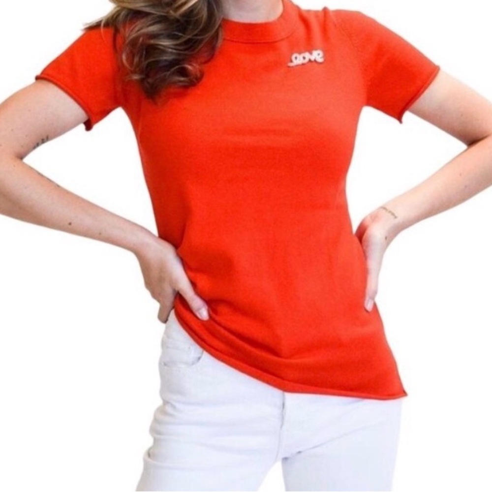 NWOT Never A Wallflower Women’s Red‎ Cotton Cashmere Blend Short Sleeve Classic